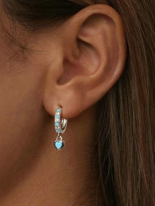 Jare 925 Sterling Silver Turquoise Heart Dainty Huggie Earring 1