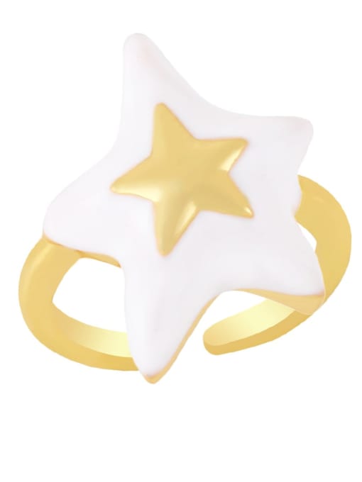 white Brass Enamel Five-pointed starTrend Band Ring