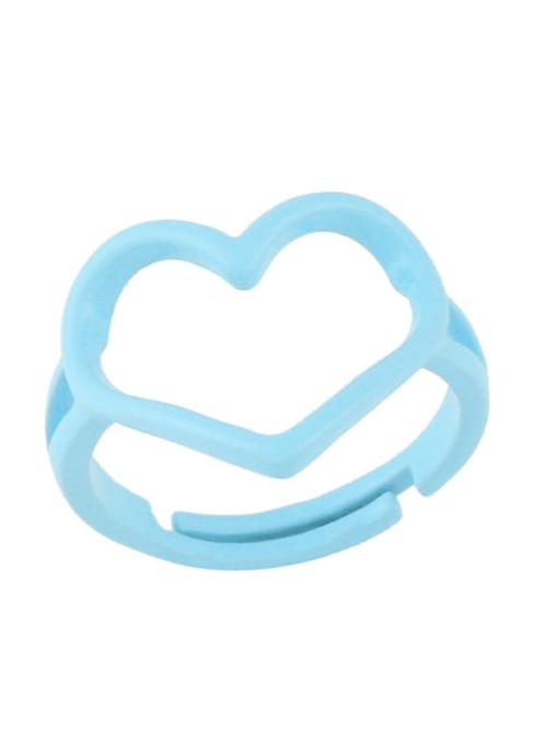 Light blue Brass Enamel Hollow Heart Minimalist Stackable Ring