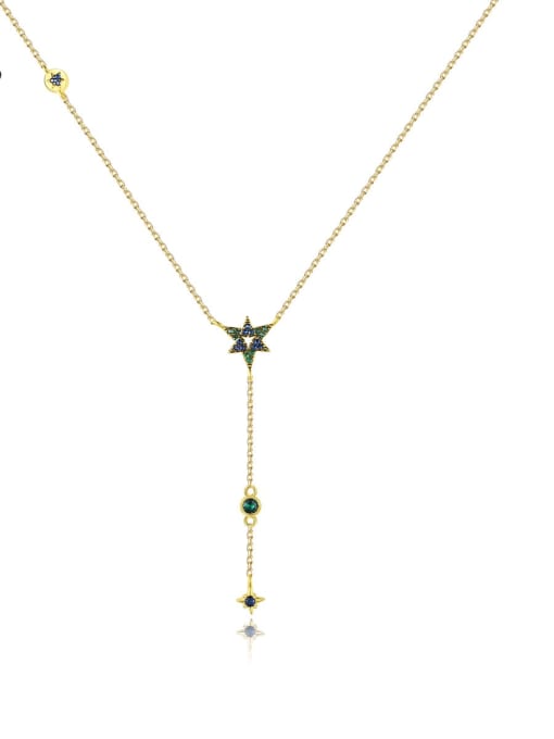 BLING SU Brass Cubic Zirconia Tassel Vintage Lariat Necklace
