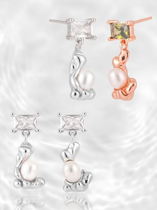 DAKA 925 Sterling Silver Imitation Pearl Irregular Cute Drop Earring 3