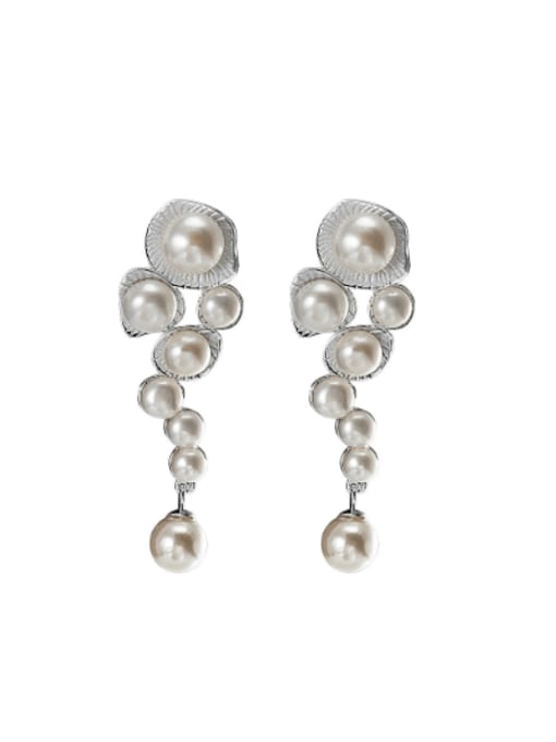 SILVER MI 925 Sterling Silver Imitation Pearl Flower Vintage Earring 0