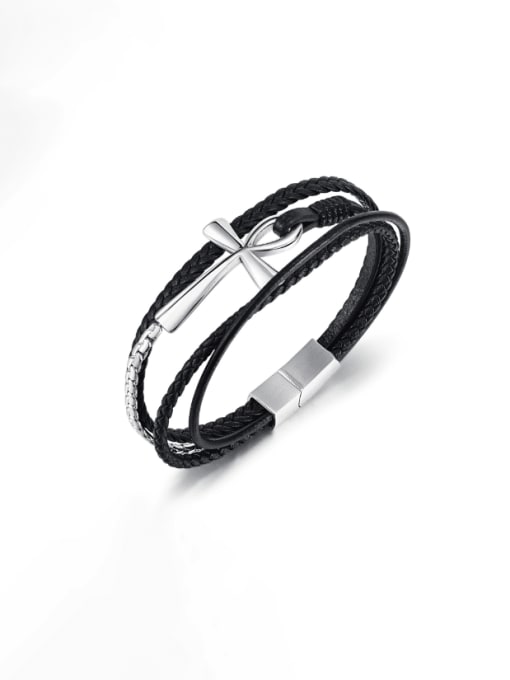 Open Sky Titanium Steel Artificial Leather Weave Minimalist Strand Bracelet 0
