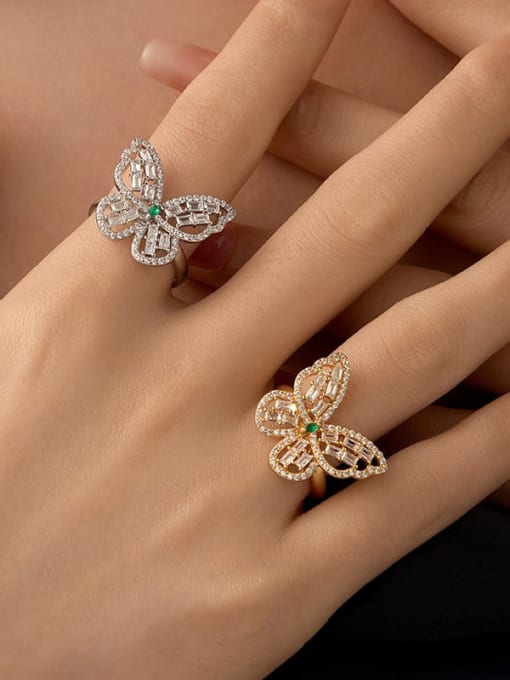 BeiFei Minimalism Silver 925 Sterling Silver Cubic Zirconia Butterfly Classic Band Ring 1