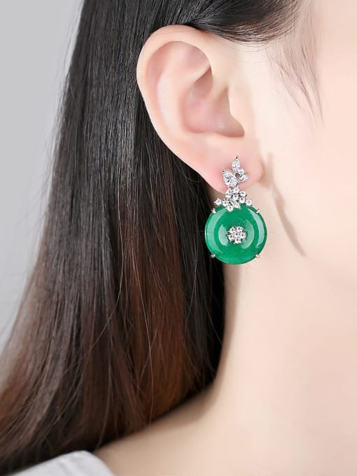 BLING SU Brass Emerald Geometric Ethnic Stud Earring 3