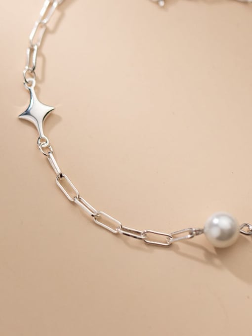 Rosh Star Minimalist 925 Sterling Silver Imitation Pearl Anklet 2