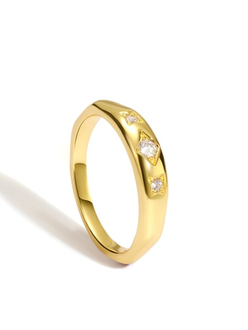 Gold zircon ring Brass Cubic Zirconia Geometric Minimalist Band Ring