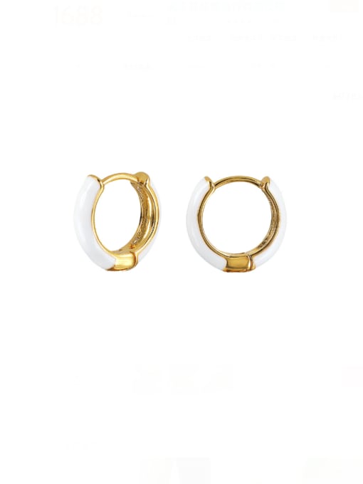 Gold + white adhesive earrings Brass Enamel Geometric Minimalist Hoop Earring