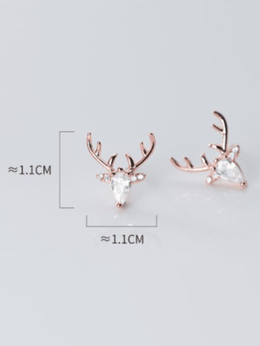Rosh 925 Sterling Silver Cubic Zirconia Deer Minimalist Stud Earring 2