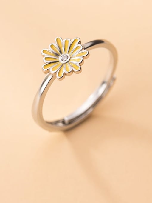 Rosh 925 Sterling Silver Enamel Flower Minimalist Band Ring