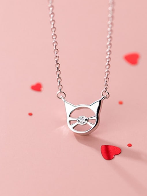 Rosh 925 Sterling Silver  Minimalist Cute Hollow Cat Pendant Necklace 1
