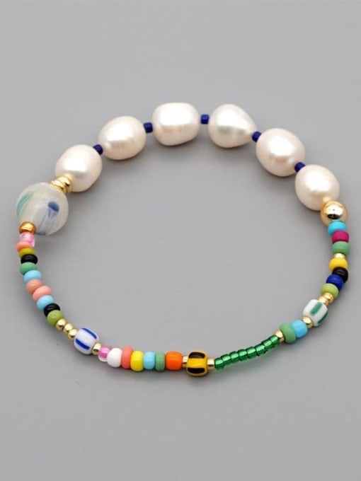 ZZ B200033G Freshwater Pearl Multi Color Glass Bead Bohemia Stretch Bracelet