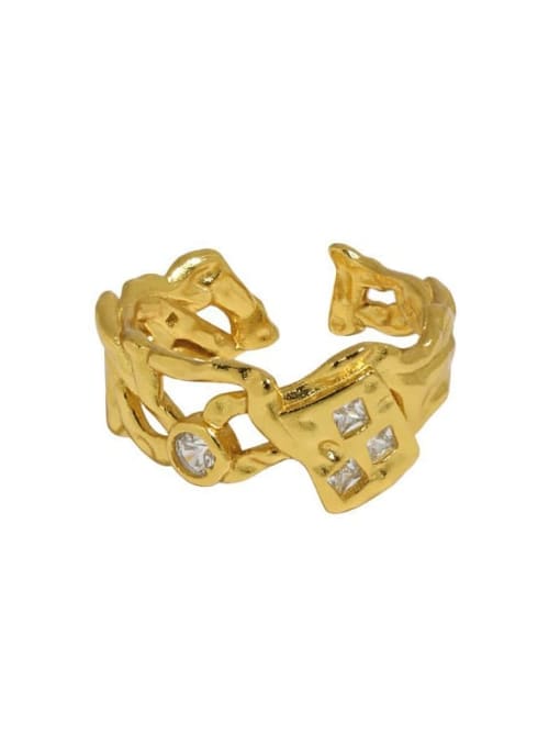 18K gold 【 adjustable size 13 】 925 Sterling Silver Irregular Vintage Band Ring