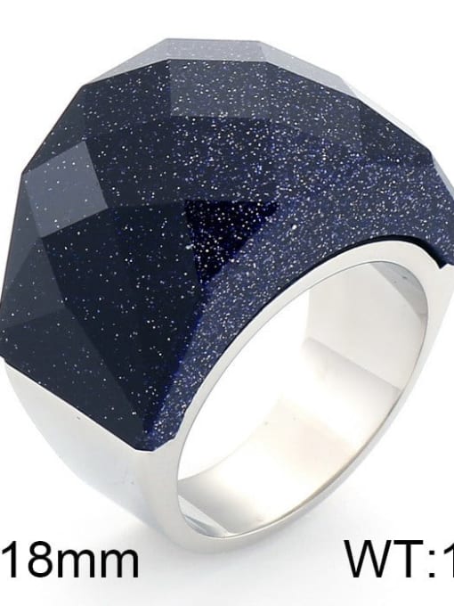 Steel Color, Starry Sky Black Titanium Steel Glass Stone Geometric Ring with waterproof