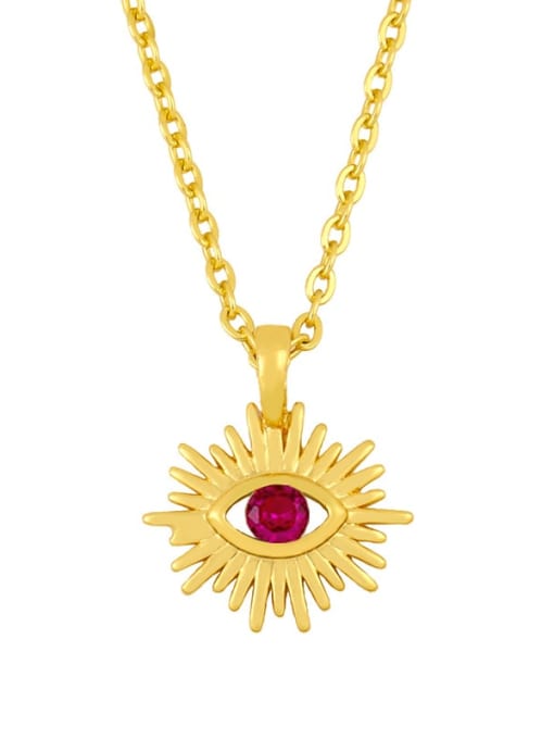 Rose red Brass Cubic Zirconia Evil Eye Vintage Necklace