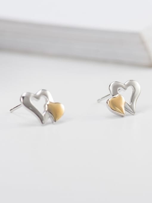 XBOX 925 Sterling Silver Hollow Heart Vintage Stud Earring 2