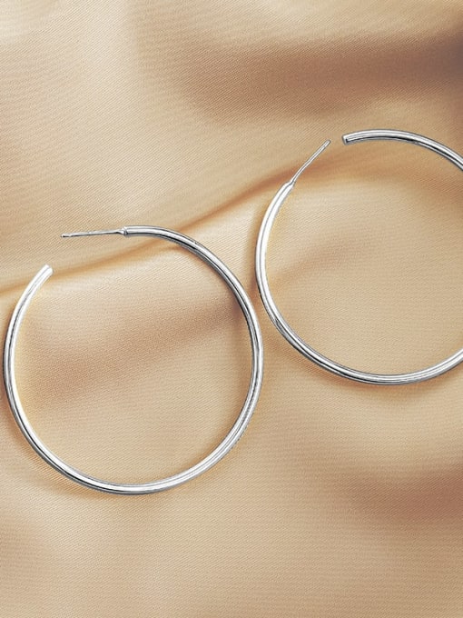 ES1944 45MM 【 Platinum 】 925 Sterling Silver Geometric Minimalist Hoop Earring