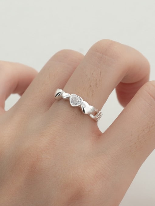 Rosh 925 Sterling Silver Cubic Zirconia Heart Minimalist Band Ring 1