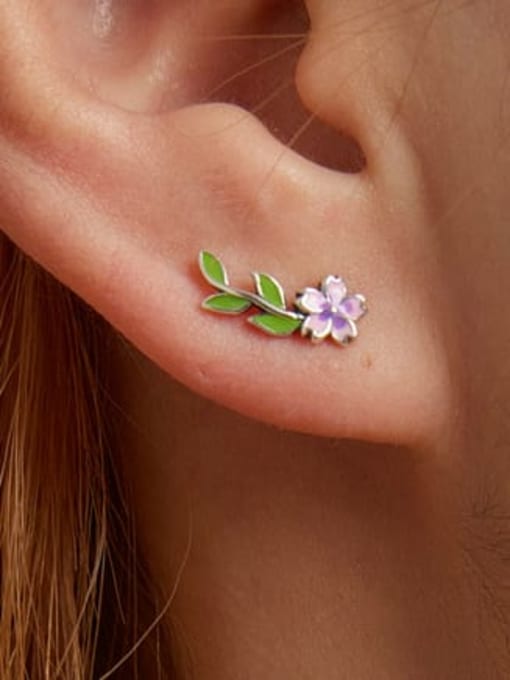 Jare 925 Sterling Silver Enamel Flower Cute Stud Earring 1