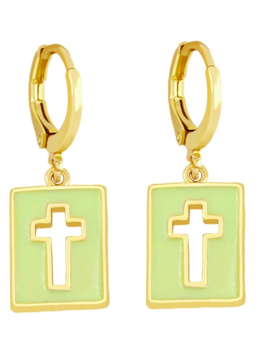 green Brass Enamel Cross Minimalist Huggie Earring