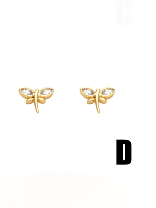D Brass Cubic Zirconia Butterfly Minimalist Stud Earring