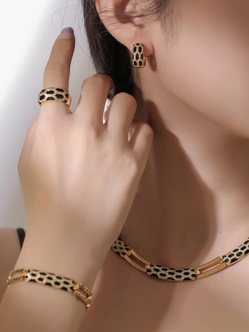 Gold necklace Brass Cubic Zirconia Vintage Snake  Ring Earring Bangle And Necklace Set