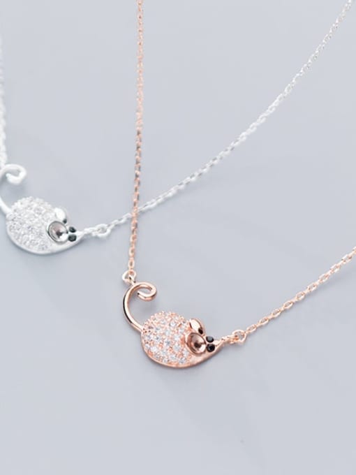 Rosh 925 Sterling Silver Rhinestone  Cute Mouse pendant Necklace 1