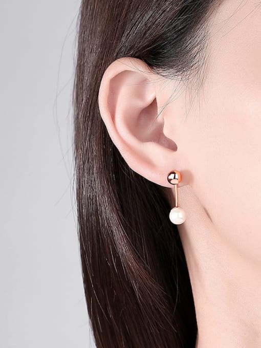 BLING SU Brass Imitation Pearl Geometric Minimalist Stud Earring 1