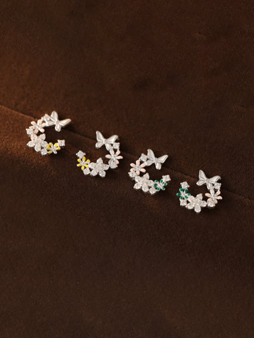 BeiFei Minimalism Silver 925 Sterling Silver Enamel Flower Dainty Stud Earring 2