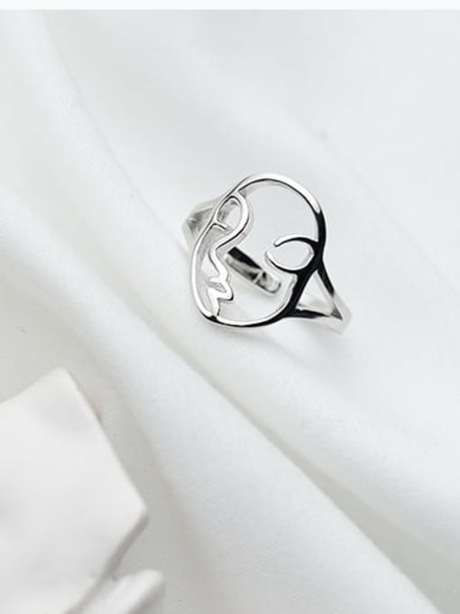 Rosh 925 Sterling Silver  Minimalist Hollow Face Free Size Ring 1