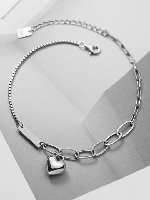 Rosh 925 Sterling Silver Retro heart shaped geometry chain  Anklet 3