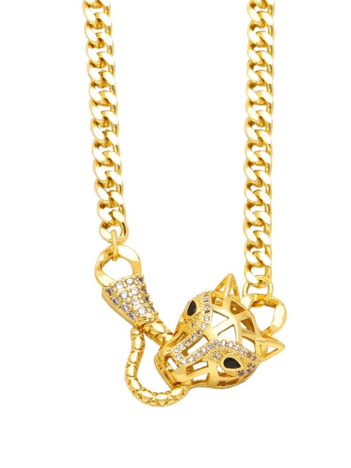 B Brass Cubic Zirconia Leopard Hip Hop Necklace