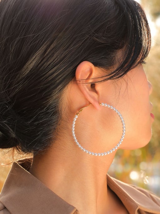LI MUMU Stainless steel Imitation Pearl Geometric Minimalist Hoop Earring 2