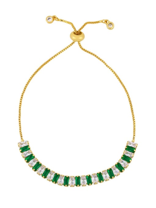 Green white Brass Cubic Zirconia Geometric Vintage Adjustable Bracelet