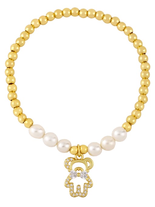 B Brass Imitation Pearl Star Vintage Beaded Bracelet