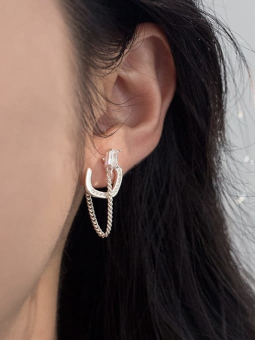 Rosh 925 Sterling Silver Cubic Zirconia Geometric Tessel Minimalist Drop Earring 1