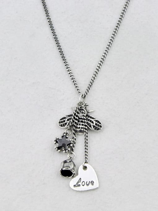SHUI Vintage Sterling Silver With Antique Silver Plated Cute Bee  Love Necklaces 3