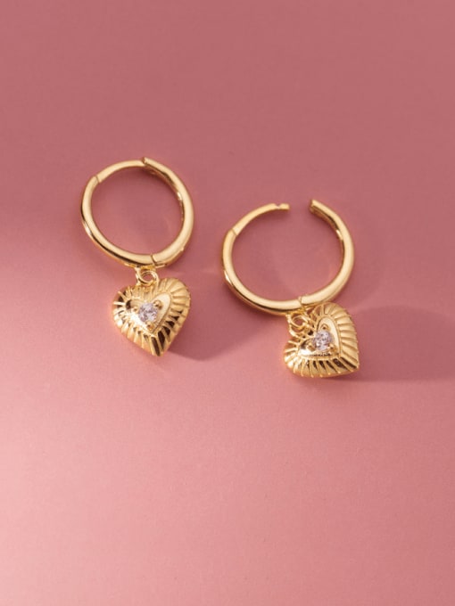gold 925 Sterling Silver Heart Minimalist Huggie Earring