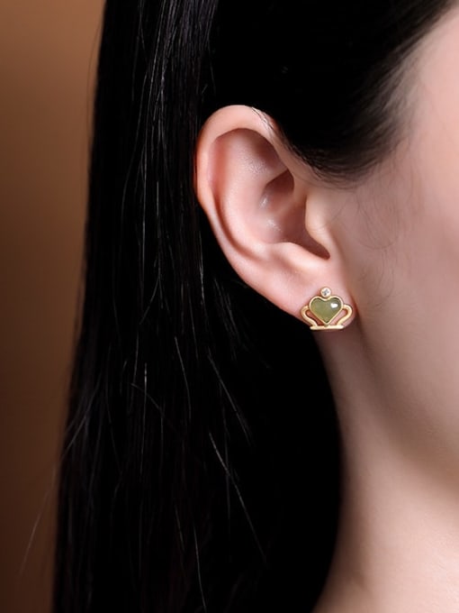 DEER 925 Sterling Silver Jade Crown Cute Stud Earring 1