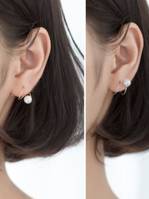 Rosh 925 Sterling Silver Imitation Pearl Irregular Minimalist Stud Earring 1