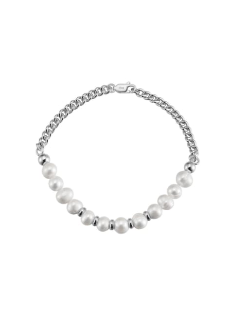 Platinum,  length  20CM, weight 9.83g 925 Sterling Silver Imitation Pearl Irregular Minimalist Handmade Beaded Bracelet