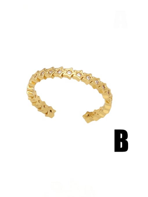B Brass Cubic Zirconia Leaf Hip Hop Band Ring