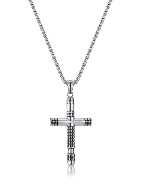 2228 Steel Pendant+ Pearl Chain 4*70cm Titanium Steel Cross Hip Hop Regligious Necklace