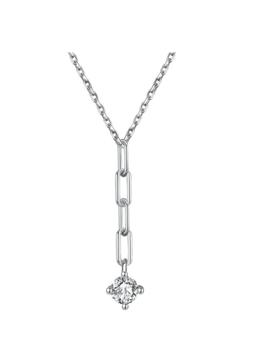 Platinum, chain length 40+ 5CM,1.72g 925 Sterling Silver Cubic Zirconia Geometric Minimalist Lariat Necklace