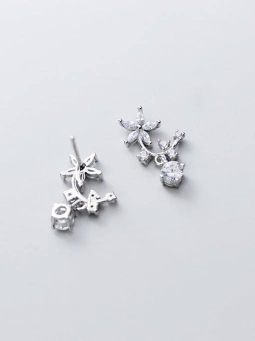 Rosh 925 Sterling Silver Cubic Zirconia  Flower Minimalist Stud Earring 2