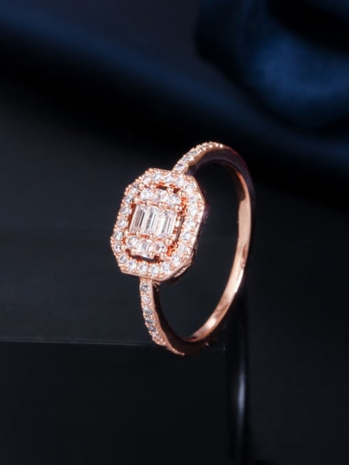 Rose Gold 6 Copper Cubic Zirconia Luxury Geometric Ring and Bangle Set