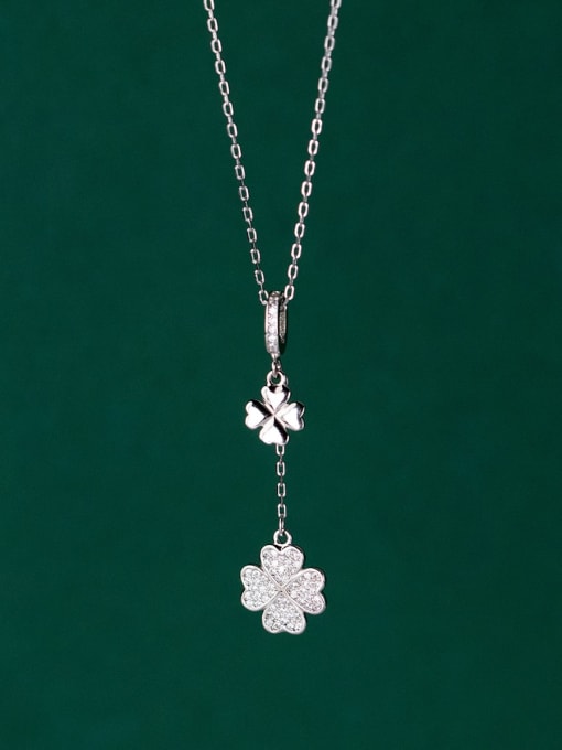Rosh 925 Sterling Silver Cubic Zirconia Flower Minimalist Tassel Necklace 1