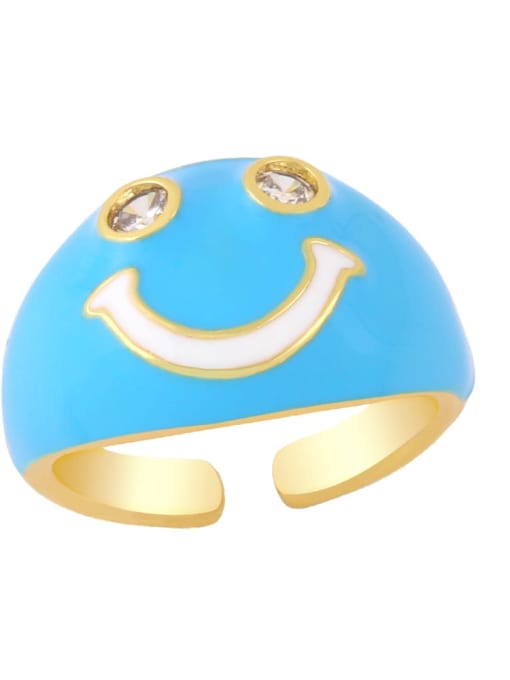 blue Brass Enamel Smiley Minimalist Band Ring