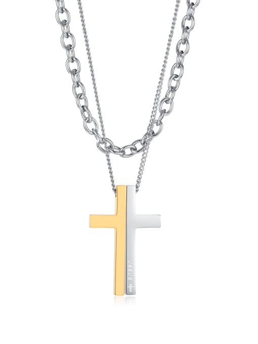 Open Sky Stainless steel Cross Minimalist Multi Strand Necklace