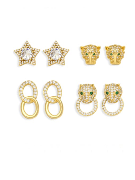 CC Brass Cubic Zirconia Pentagram Cute Stud Earring